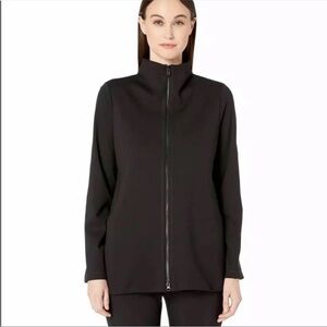 Eileen Fisher Ponte Stand-Collar Zip-Up Jacket Black Size Medium